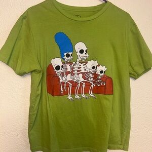 Green Kids Shirt with Cartoon Skeleton Design